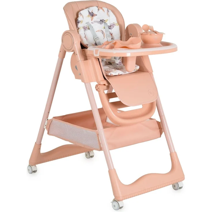 Moni Kinderhochstuhl Surprise faltbar Lätzchen Schüssel Löffel Gabel Räder Korb rosa – Bild 1