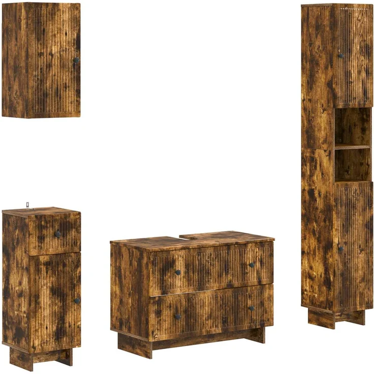 vidaXL 4-teiliges Badezimmer-Schrank-Set EDE Raucheiche Holzwerkstoff 3417905 – Bild 2