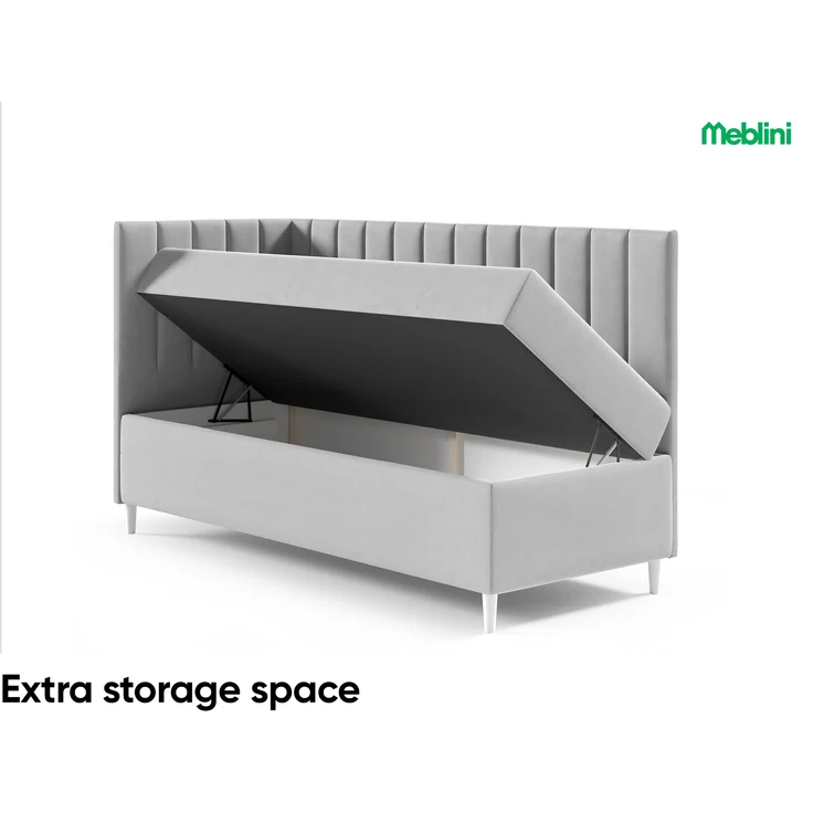 MEBLINI Kinderbett mit Bettkasten MAYA 3 100x200 Links – H3/Schwarz Samt Gepolstert Einzelbett mit Matratze - Polsterbett mit Stauraum - Bett mit Kopfteil – Stauraumbett – Bild 5
