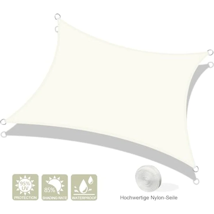 AXT SHADE Sonnensegel Wasserdicht Rechteckig 2x3 m Wetterschutz Sonnenschutz PES Polyester mit UV Schutz für Terrasse Balkon Garten-Creme(Wir Machen Sondergrößen) – Bild 3