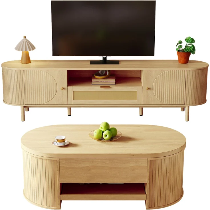 Wohnzimmermöbel-Set 110x55,5x40 cm / 175x36x41 cm mit höhenverstellbarem Couchtisch und TV-Schrank mit Stauraum – Bild 9