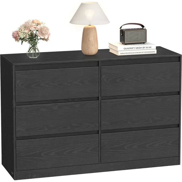 VASAGLE Kailyn Kollektion - Kommode mit 6 Schubladen, Aufbewahrungsschrank, Wäschekommode, für Schlafzimmer, 40 x 119,4 x 75 cm, modern, ebenholzschwarz