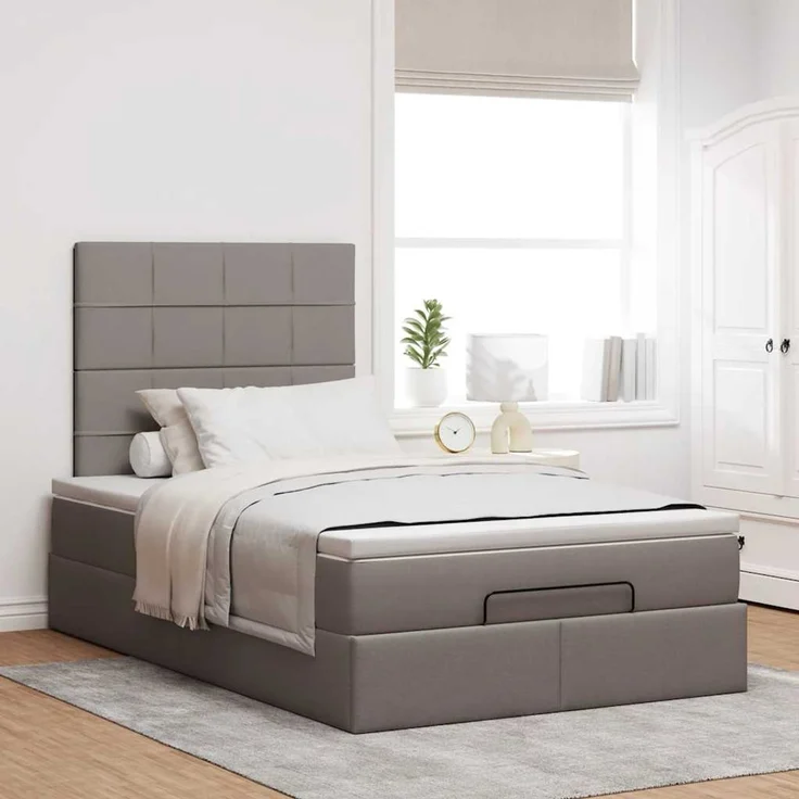 vidaXL Ottoman-Bett mit Matratze & LEDs Taupe 120x200 cm Stoff 3314000 – Bild 4