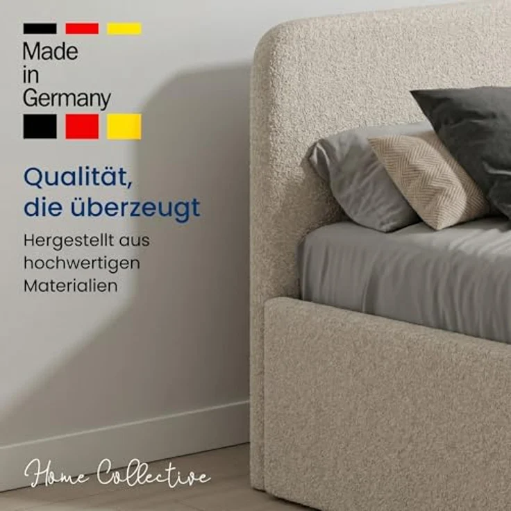 Home Collective Polsterbett mit Stauraum und verstellbarem Lattenrost, Bouclé-Stoff in Creme, viele Größen erhältlich (100x200 bis 200x200), wählbare Matratze Federkern oder Kaltschaum – Bild 2