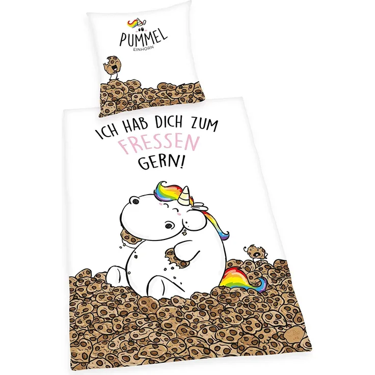 Pummeleinhorn Pummel & Friends - Bettwäsche (135x200 cm, Renforcé) (Fressen gern)