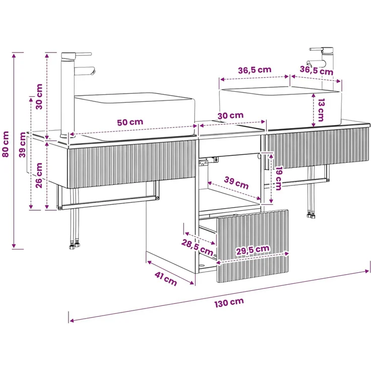 vidaXL Badezimmerschrank-Set 3 stk. Geräucherte Eiche 130 x 41 x 80 cm 3405602 – Bild 12