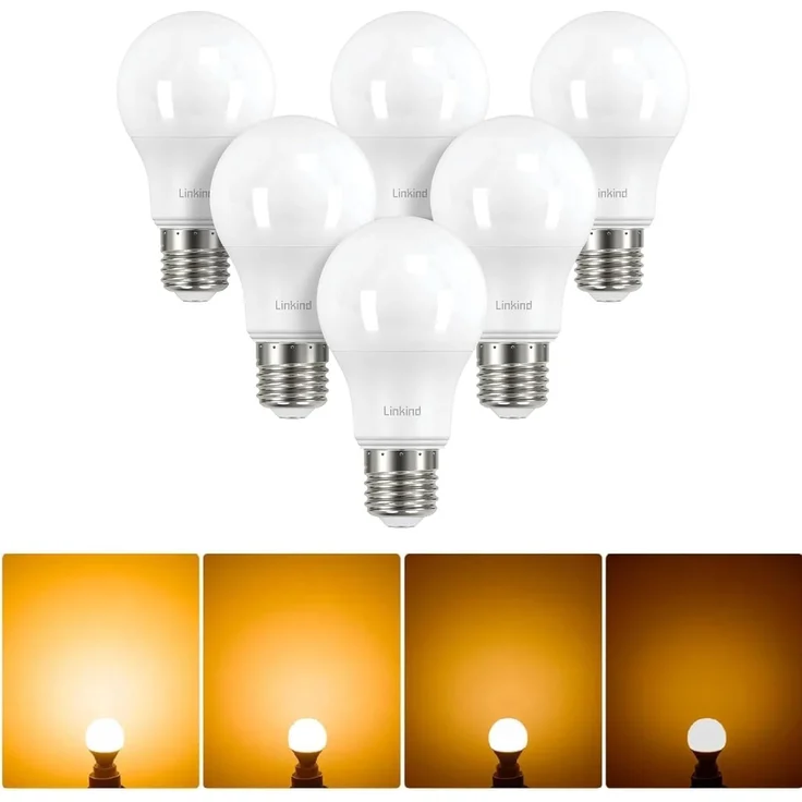 Linkind Dimmbar E27 LED Lampe 7.3W (ersetzt 60W), 2700K Warmweiß 806Lm A60 Edison Birne mit 220°, Dimmbar E27 Leuchtmittel, matt, 6 Stück