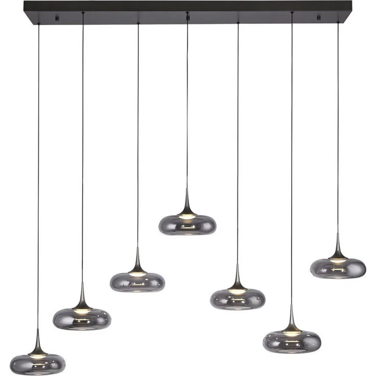 SCHÖNER WOHNEN-Kollektion LED Pendelleuchte LED Pendellampe POSH, höhenverstellbar, 7x LED Board 6,3W, warmweiß, Rauchglas, höhenverstellbar, Lichtfarbe warmweiß – Bild 1