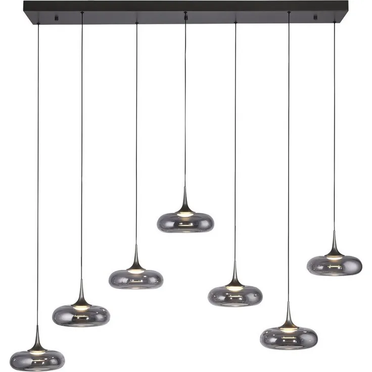 SCHÖNER WOHNEN-Kollektion LED Pendelleuchte LED Pendellampe POSH, höhenverstellbar, 7x LED Board 6,3W, warmweiß, Rauchglas, höhenverstellbar, Lichtfarbe warmweiß