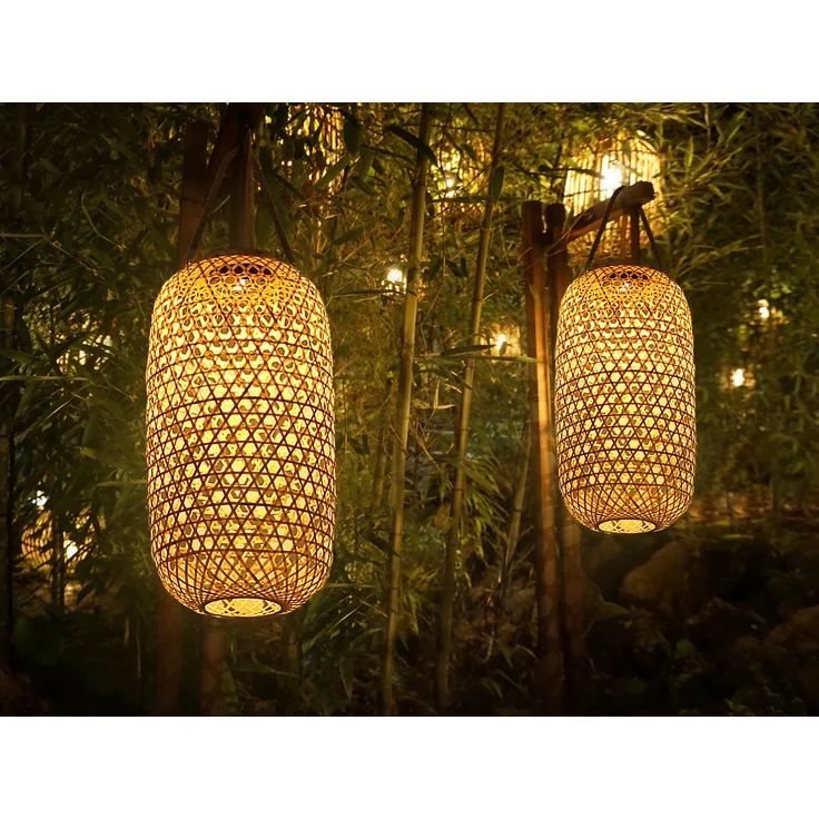 Globo LED Solarlaternen 2er SET hängend aus Bambus Korbgeflecht, 56,6 x 22,5 x 22,5 cm – Bild 1