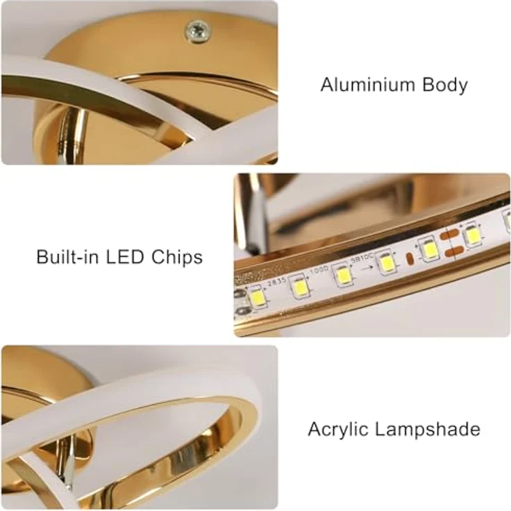 Comely 30W LED Deckenleuchte 6500K Kaltweiß 3375LM Moderne Gold Deckenlampe, Blumendesign Deckenbeleuchtung für Wohnzimmer Schlafzimmer Küche Flur – Bild 4