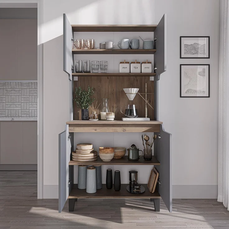 Roomart Küchenbuffet DEFNE mit Nische Kaffeebar Mikrowellenschrank Vorratsschrank, 5 Farben Offene Nische für Kaffeemaschine, 4 Türfächer – Bild 5