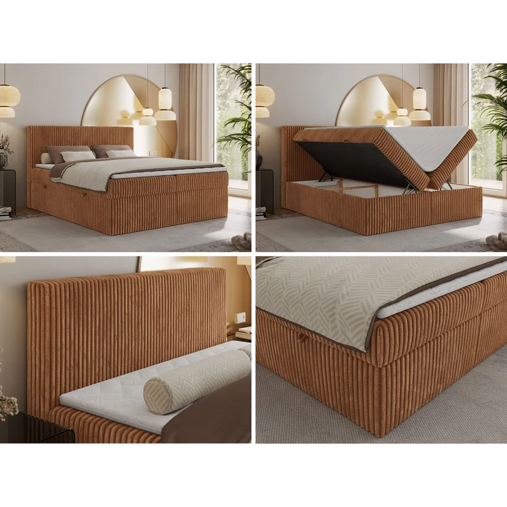 Mks Möbel 'Tiliano' Boxspringbett mit Kopfteil und Topper, Orange, 160x200 cm, H3 – Bild 2