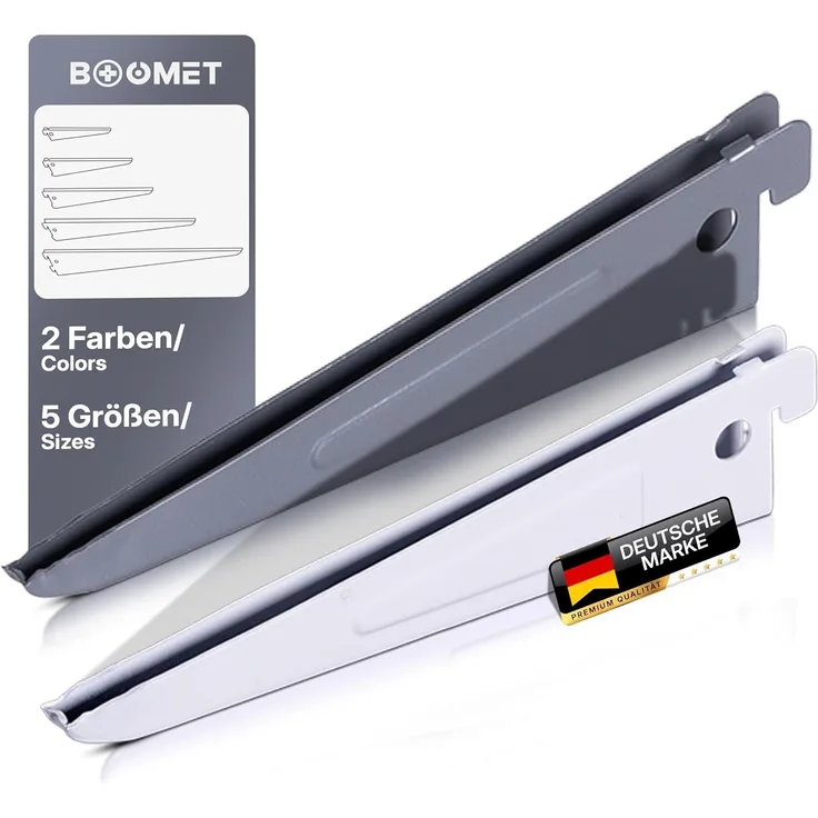 BOOMET Wandregalhalter Regalträger 2-reihig für Wandschienen, 1 10-tlg, Regalsystem Weiß 17cm Wandregalhalter Regalwinkel