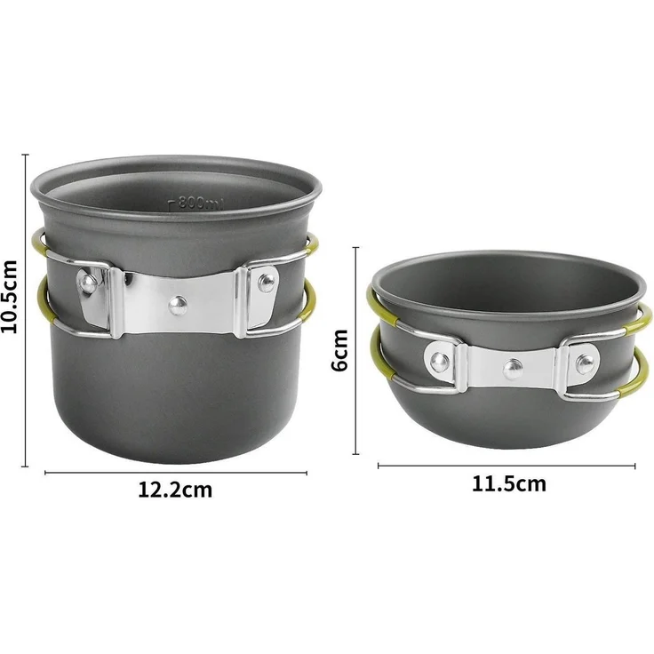 Defactoshop Campinglöffel Camping Geschirr Set 9-teiliges kochtopf Set inkl. Camping Töpfe, Aluminium – Bild 2