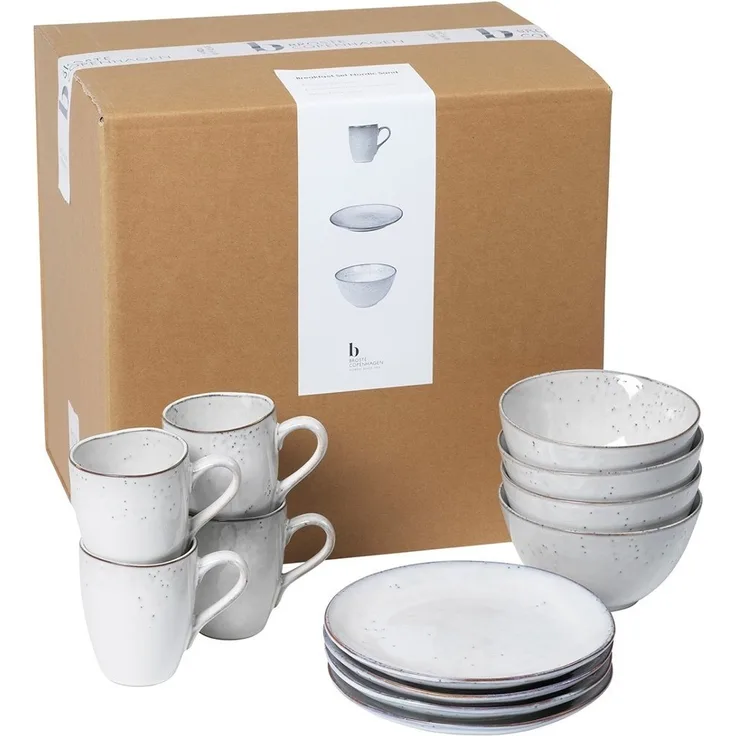 Broste Copenhagen Tafelservice NORDIC SAND Frühstücksset 12tlg, Steingut mit reaktiver Glasur, Nordic Sand Frühstücksset für vier