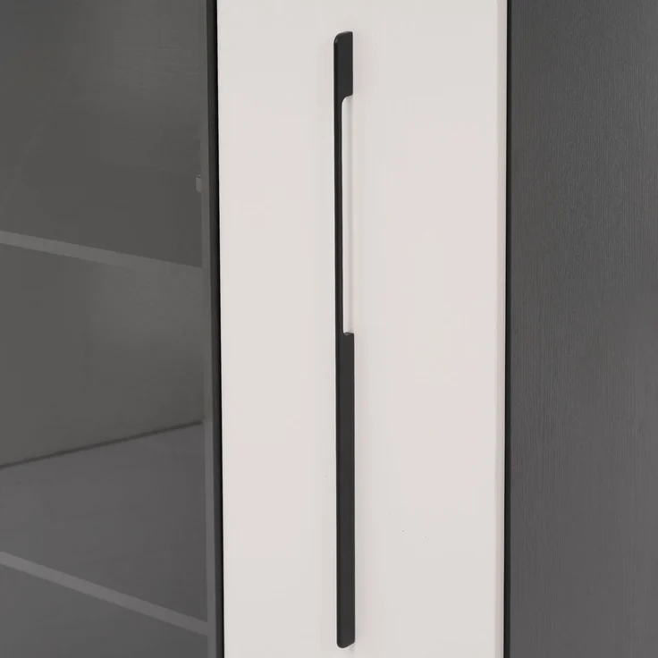 Flieks LED Vitrinenschrank 110.5×35×160 cm, Multifunktionsschrank mit Glasvitrine, Bücherregal & Aufbewahrungsschrank, Rollschrank schwarz & weiß – Bild 9