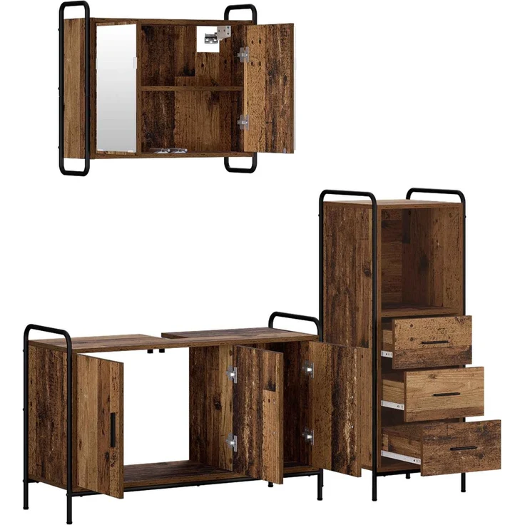 vidaXL Badezimmerschrank-Set 3 stk. Altholz 40 x 36 x 109,5 cm 3444529 – Bild 6