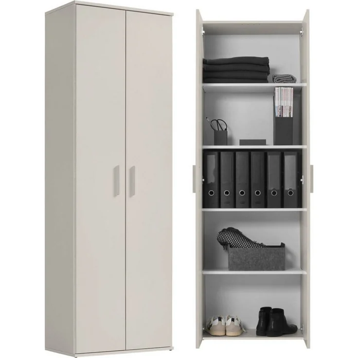 mokebo Mehrzweckschrank Der Lange (60x180 cm, mit 4 Einlegeböden) Schuhschrank, Aktenschrank, Flurschrank in Beige Grau – Bild 5