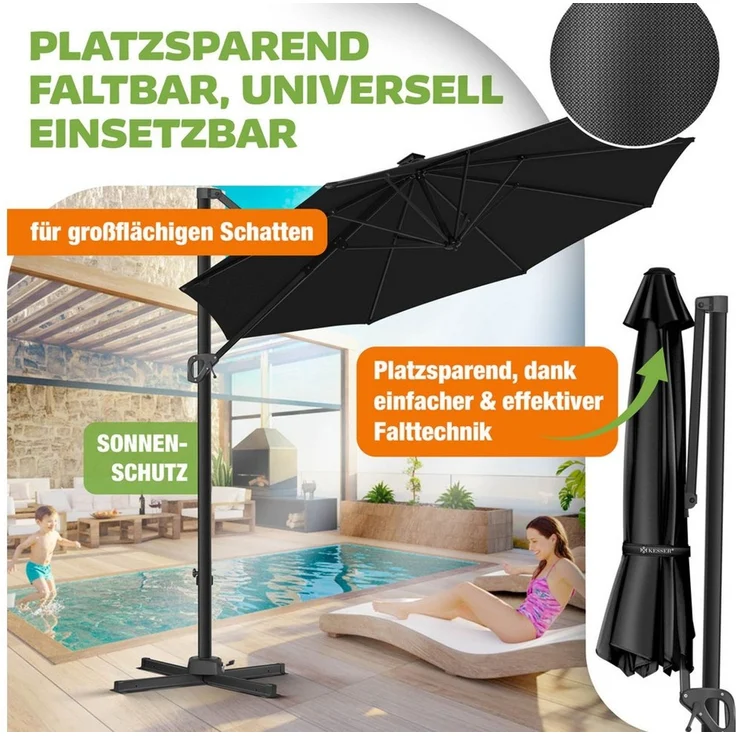 KESSER® Sonnenschirm Ampelschirm Sun Rund XL, Schwarz, Ohne LED – Bild 4