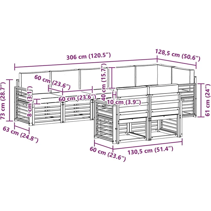vidaXL Outdoor-Sofagarnitur 8 stk. 8-Sitzer Natur und Creme 3384516 – Bild 3