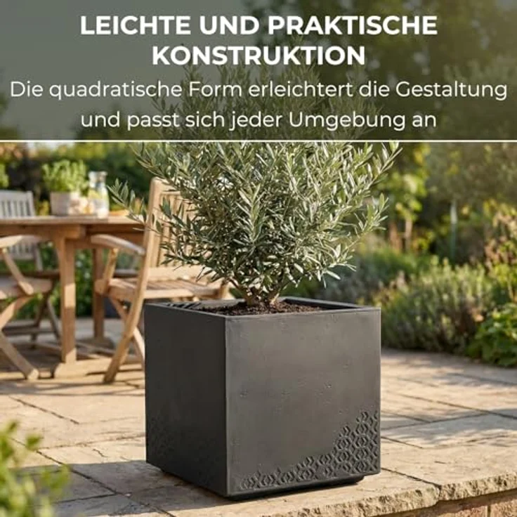 LAMELA Pflanzkübel mit Rollen 40 cm, 36L – Blumentopf aus Kunststoff – Übertopf mit Wasserablauf – Modern für Innen & Außen - Wetterfest & Pflegeleicht, Schwarz – Bild 5