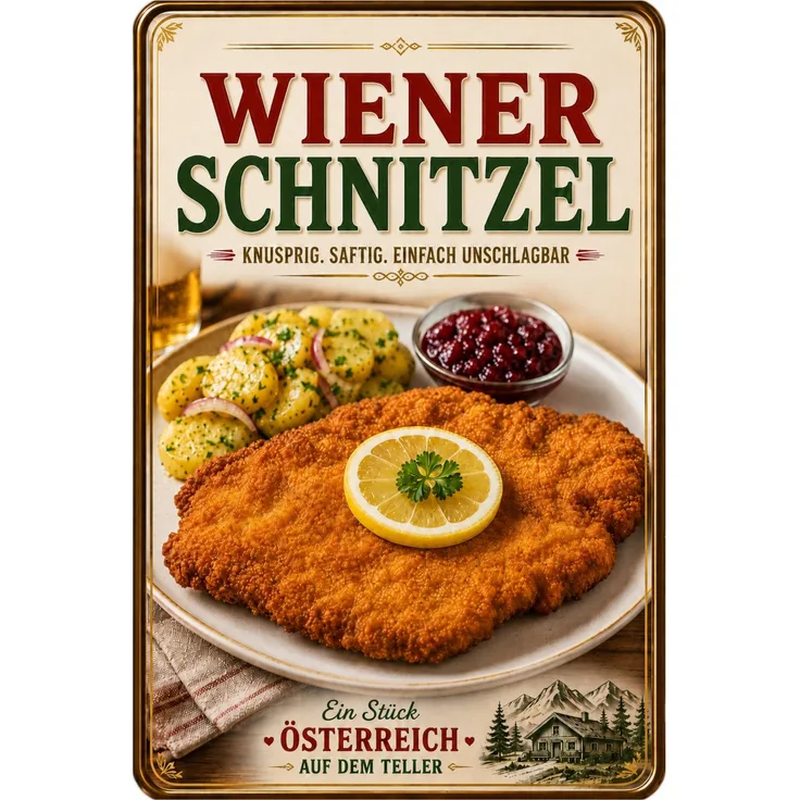 AstraDesign Blechschild 20x30cm - Wiener Schnitzel Österreich – Metall – Mehrfarbig – AD0486
