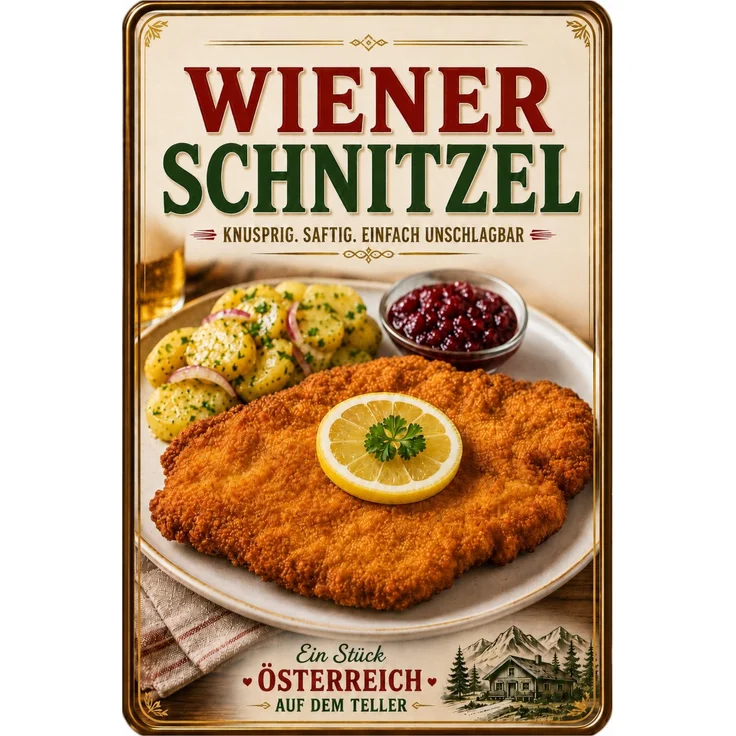 AstraDesign Blechschild 20x30cm - Wiener Schnitzel Österreich – Metall – Mehrfarbig – AD0486 – Bild 1