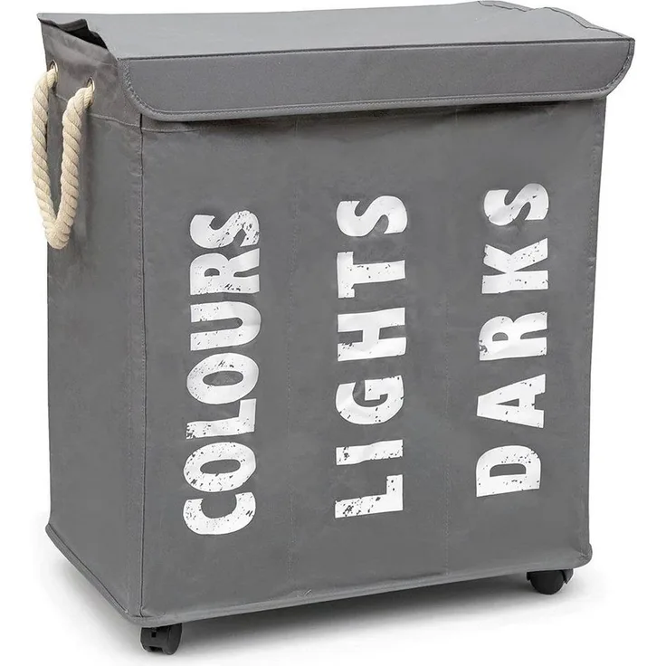 osoltus 3er Wäschesortierer auf Rollen Wäschebox Wäschekorb Grau