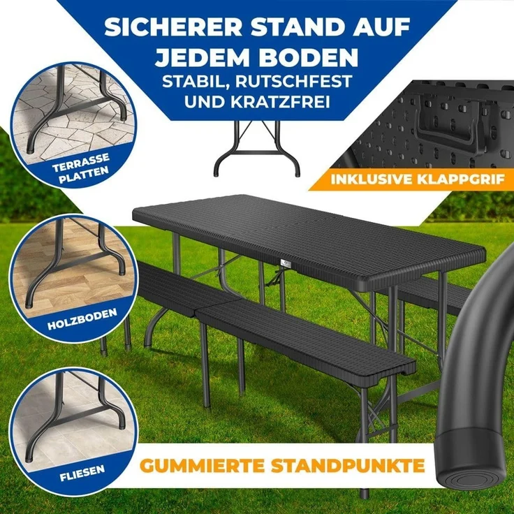KESSER® Buffettisch Tisch klappbar Kunststoff 183x76 cm Rattan Optik Campingtisch Partytisch Klapptisch Gartentisch für Garten Terrasse und Balkon zusammenklappbar 6 Personen ink. Tragegriff Schwarz – Bild 7