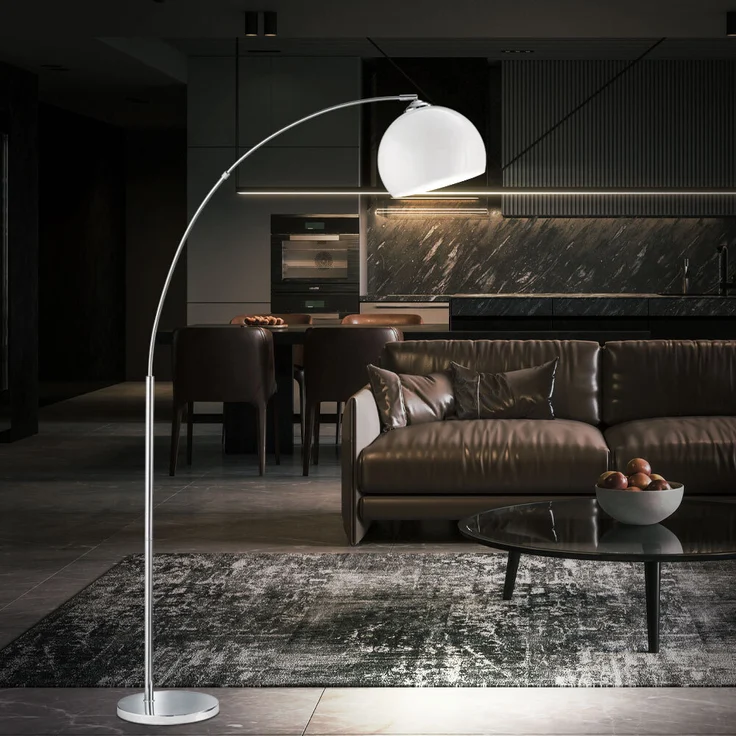 Bogenstehlampe, Metall, Acryl, weiß, E27, H 180 cm – Bild 6