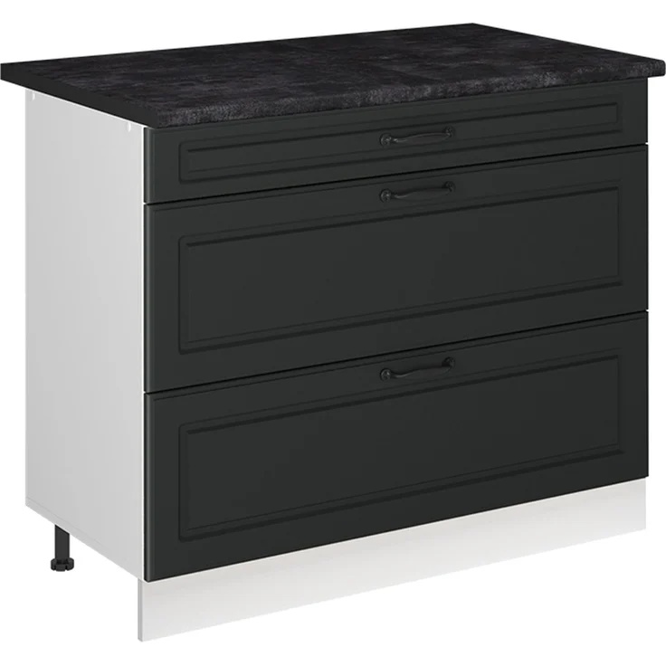 Küchenunterschrank R-Line Anthrazit Landhaus/Weiß 100 cm Arbeitsplatte Anthrazit Vicco – Bild 1