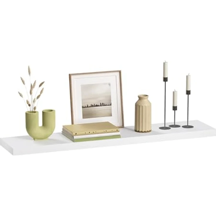 eSituro Wandregal, schwebendes Regal für Wandmontage, Schweberegal Hängeregal Wandbrett im Wohnzimmer Schlafzimmer Küche Badezimmer, weiß modern, MDF, 90 x 3,8 x 22,9 cm – Bild 2