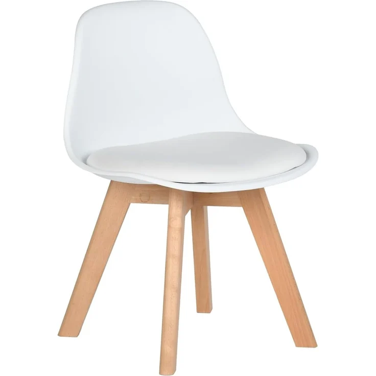 FurnitureR 1 PC Kinderstuhl mit breitem Weichkissensitz, Beine aus massivem Buchenholz, Stabiler Kinderstuhl mit Rückenlehne für Kinderzimmer, geeignet für 1-6 Jahre Kinder, PP+PU, weiß