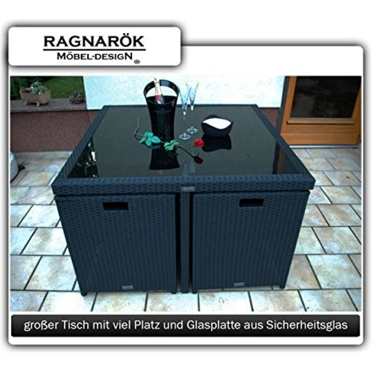 Ragnarök Möbel-Design Garten-Essgruppe Heimdall Esstisch Set 4+4, (Set, Polyrattan, Alu, Würfelsystem), Würfelsystem, klappbare Rückenlehne – Bild 5