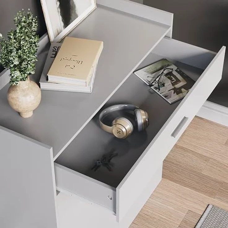 Vida Designs -Dalby Moderner Schuhschrank, 2-türig, 1 Schublade, Flur Schrank Stauraumorganisation Schuhständer Regal Holz Sideboard-Einheit, Weiß, 90 x 34 x 83 – Bild 5