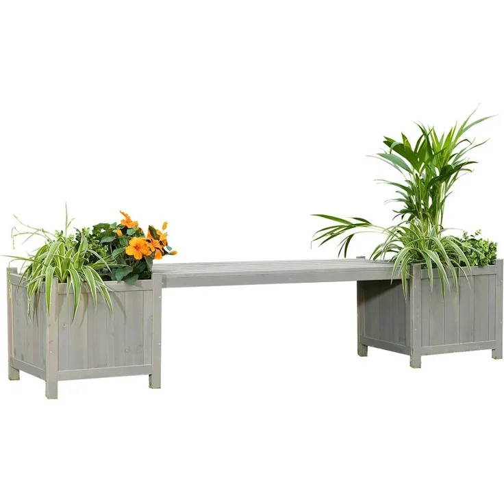 Gartenbank mit 2 Blumenkästen Garten Bank 2in1 Blumenkasten Holzbank grau
