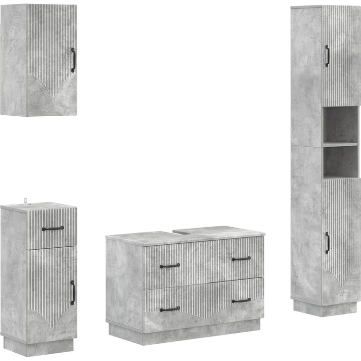 vidaXL 4-teiliges Badezimmer-Schrank-Set HOORN Betongrau Holzwerkstoff 3417957 – Bild 2