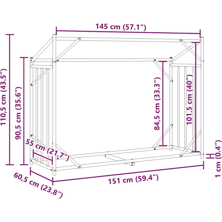 vidaXL Brennholzregal mit Regenschutz 151x60,5x110,5 cm Stahl Verzinkt 4104941 – Bild 12