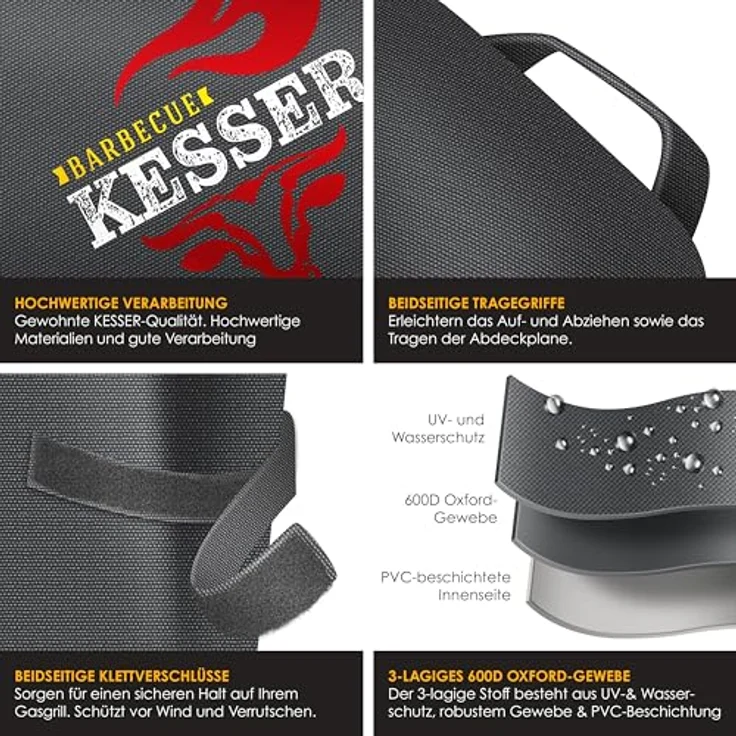 KESSER® Premium BBQ Grillabdeckung Gasgrill Grillhaube Abdeckung Wetterfest - für Weber, Brinkmann, Char Broil Grill Abdeckhaube Schutzhülle | 600D Oxford- Gewebe Reißfest Anthrazit, 132 x 66 x 109 cm (BxTxH) – Bild 5