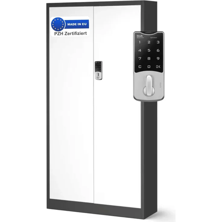 Metallschrank abschließbar ODIS - Zahlenschloss, 5 Ebenen | Aktenschrank Büroschrank Stahl Mehrzweckschrank Werkstatt Werkzeugschrank, 185x90x40cm Anthrazit-Weiß