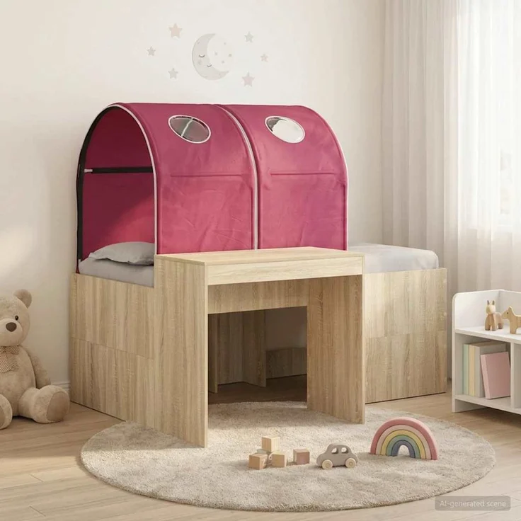 vidaXL Bett mit Tunnel 3 Stk. Artisian Eiche und Rot Holzwerkstoff 3423519 – Bild 1