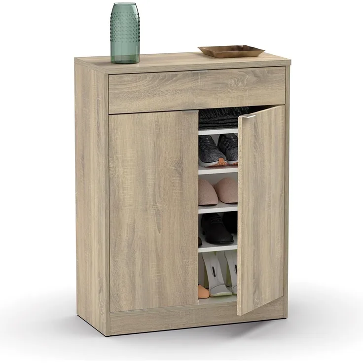 Muebles Pitarch | Eingangsschuhkipper mit Schublade und 4 verstellbaren Regalböden, Eiche Cambrian, 20 Paar Schuhe, 101 x 75 x 36 cm, Modell Berlin