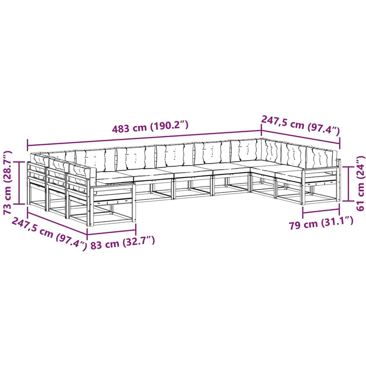vidaXL Outdoor-Sofagarnitur 10 stk. 10-Sitzer Weiß und Anthrazit 3387096 – Bild 10