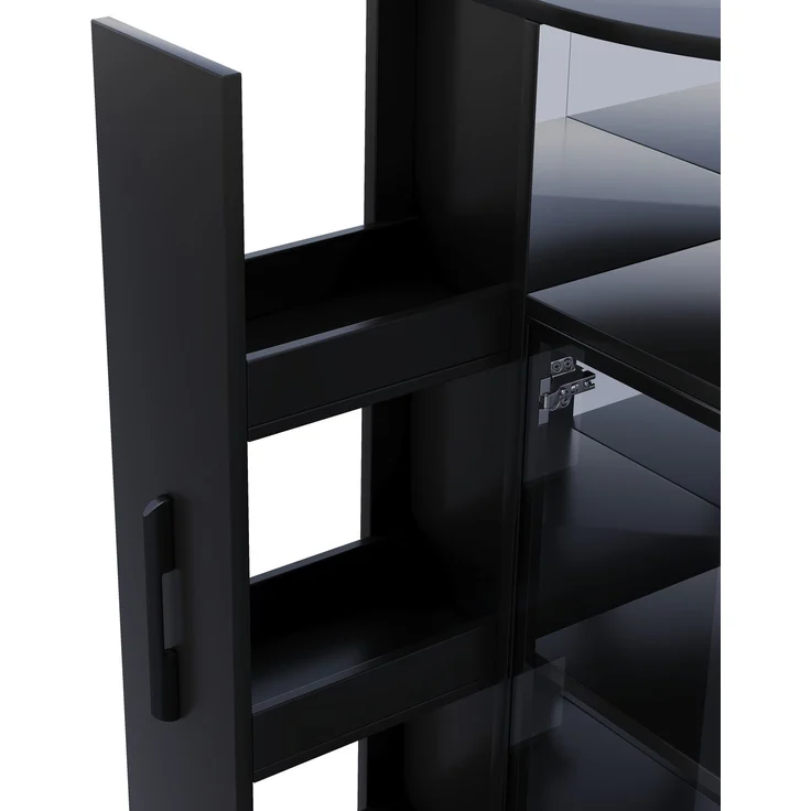 ZUBALIYA Ausziehbare Glasvitrine 64×42×112 cm mit LED-Beleuchtung, Vitrine mit doppelseitigem ESG-Glas, ausziehbarer Seitenschrank,Vitrine,Sammlervitrine, Weinschrank, Küchenschrank, Schwarz – Bild 12