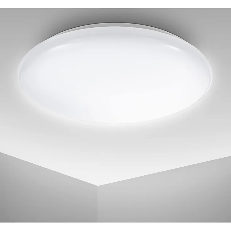 B. K. Licht - Deckenlampe mit neutralweißer Lichtfarbe, 12 Watt, 1200 Lumen, LED Deckenleuchte, LED Lampe, Wohnzimmerlampe, Schlafzimmerlampe, Küchenlampe, Deckenbeleuchtung, 27,8x6,5 cm, Weiß
