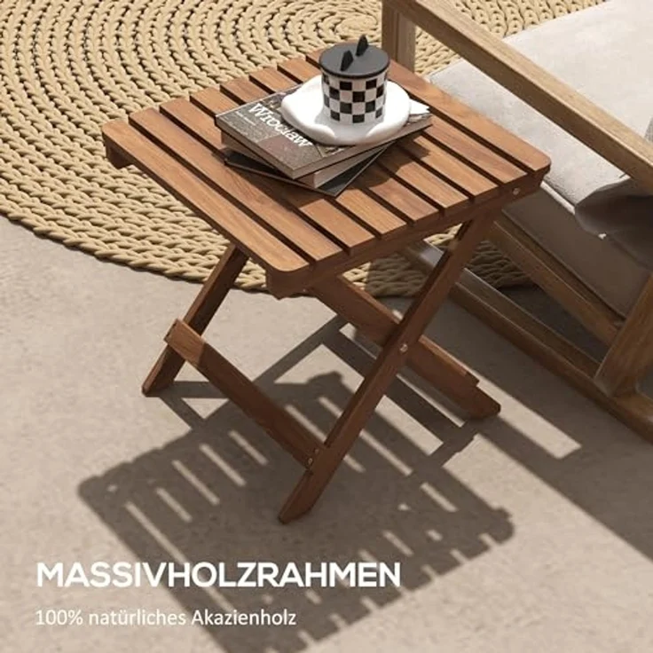 Outsunny Gartentisch Beistelltisch Outdoor, 2er-Set klappbrer Holztisch aus Holz (Campingtisch, 2-St, Klapptisch), für Garten, Balkon, Teak, 45 x 45 x 45 cm – Bild 5