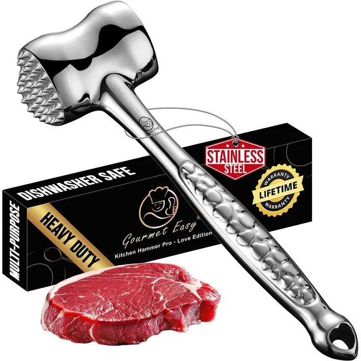 Fleischklopfer - Love Edition, Fleischhammer Hammer Love Edition, Edelstahl, rutschfester Griff zum Klopfen