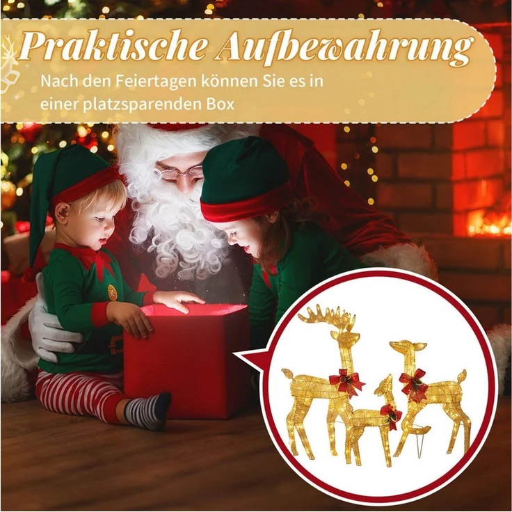 LALAHO Weihnachtsfigur 3-teiliges LED Rentier Familie Weihnachtsbeleuchtung, mit 270 LEDs, Rentier Weihnachten Deko für Außen und Innen – Bild 4