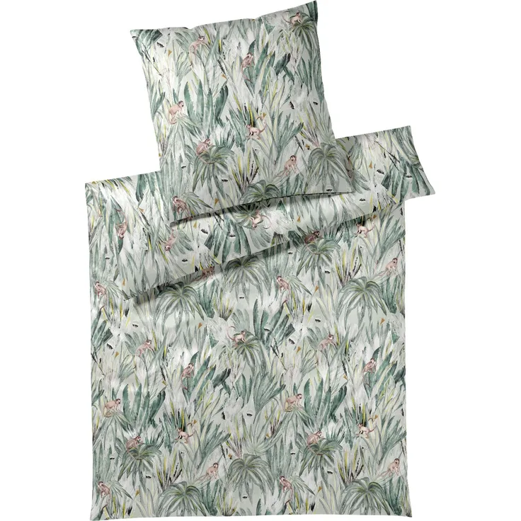 Elegante Bambus Satin Bettwäsche Monkeys 24574-4 grün Affe 135x200